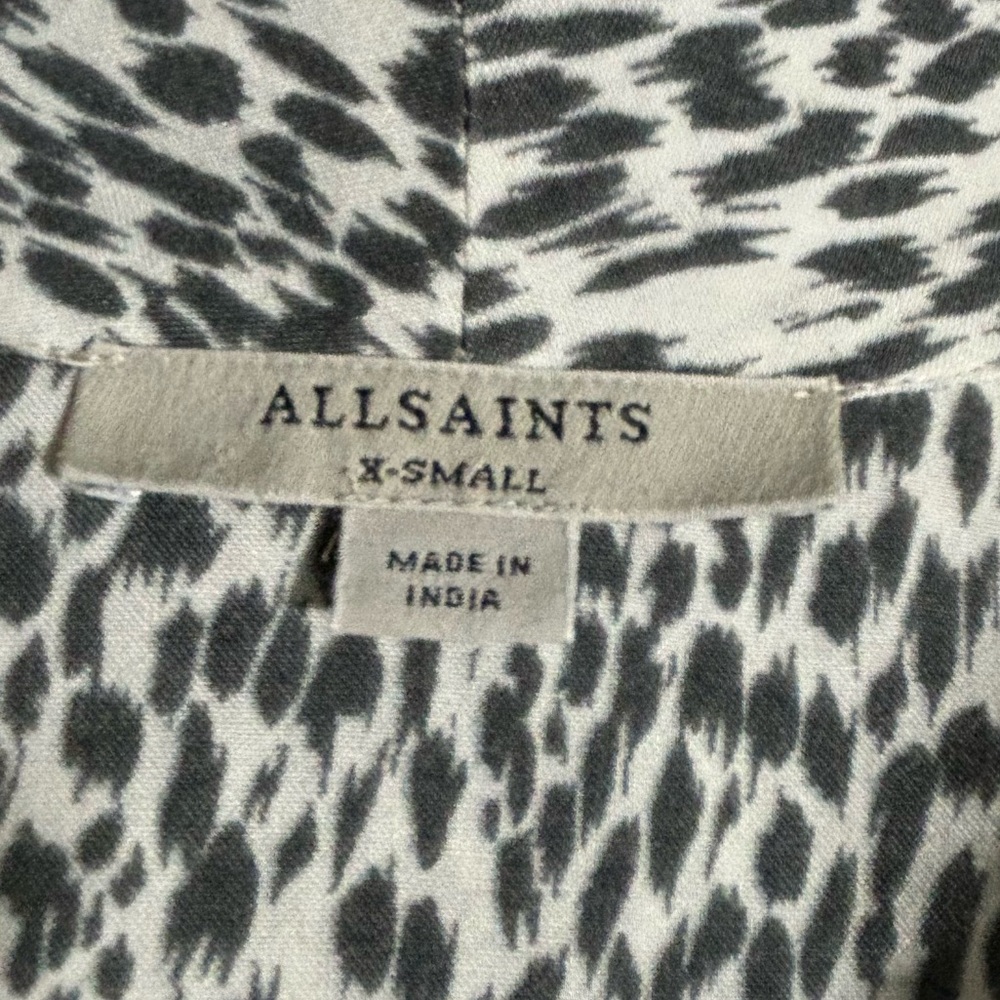 AllSaints Fay Lep Leopard Animal Print Button Mini Flutter Sleeve Dress Size XS - Picture 8 of 8
